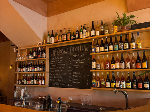 Wine bar with wine bottles