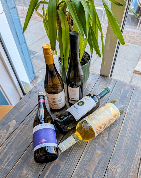 wine bottles on a shelf